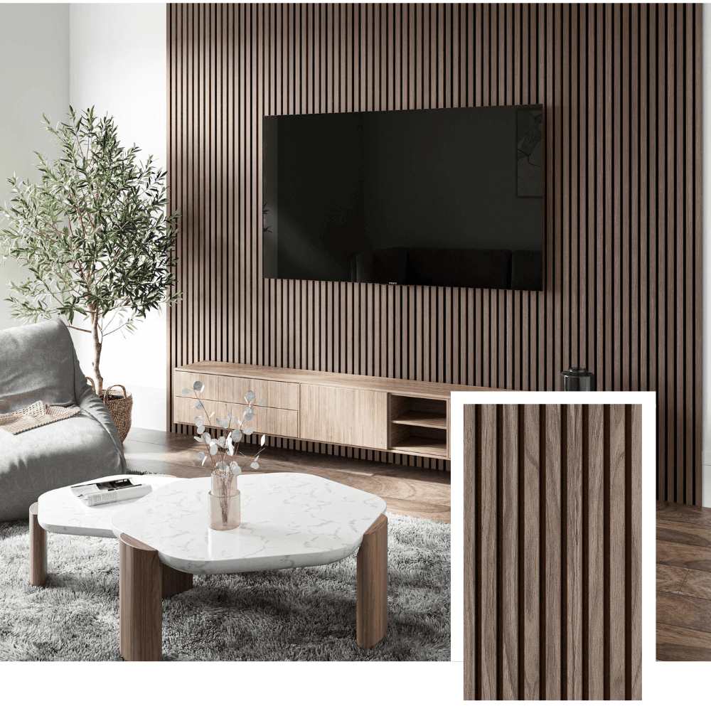 Walleu akustisk lamelpanel — Valnød